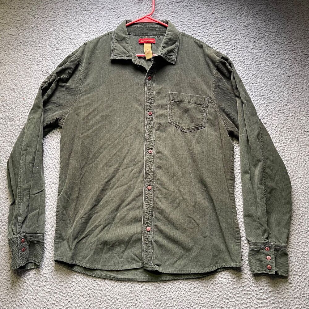 American Exchange Shirt Mens XL Green Corduroy Long Sleeve Button Up